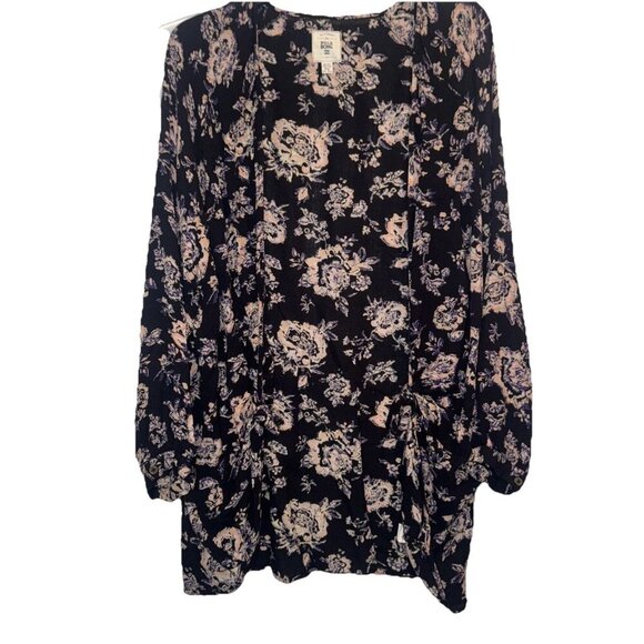 Billabong Women’s Black Pink Floral Open Front Cardigan Kimono Size M/L Casual - Picture 1 of 9